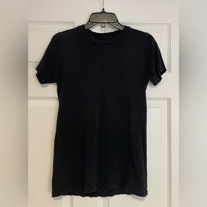 Current/Elliott Black Distressed Short Sleeve Fitted Crew Neck Tee Size Small